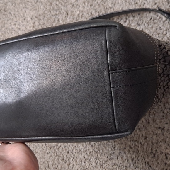 Coach Signature Canvas Leather Tote Shoulder Handbag Bag Grey/Black F11666 - Picture 4 of 10